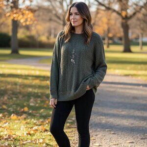 Vintage Olive Khaki Cotton Knit Baggy Sweater